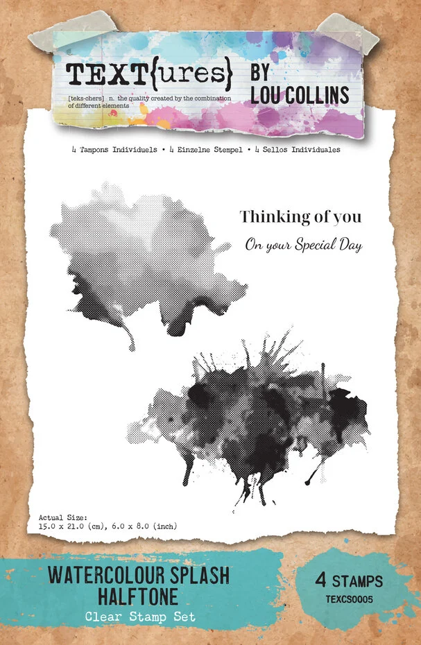 TEXT(ures) - Dragonfly Dreams 6x8 Inch Clear Stamp Set Watercolour Splash Halftone by Lou Collins