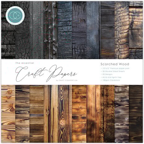Craft Consortium - Essential Craft Papers 12x12 Inch Paper Pad Scorched Wood