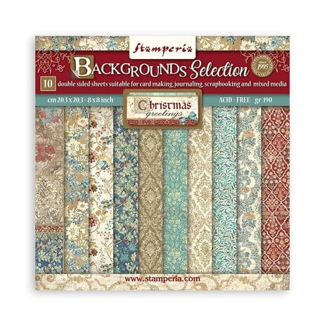 Stamperia - Christmas Greetings Backgrounds Selection 8x8 Inch Paper Pack