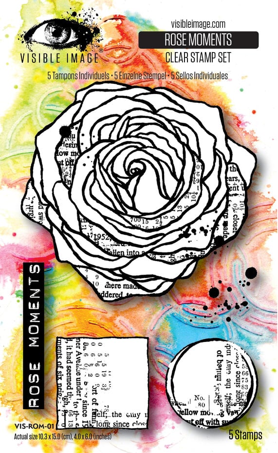 Visible Image - Grunge Florals 4x6 Inch Stamp Set Rose Moments