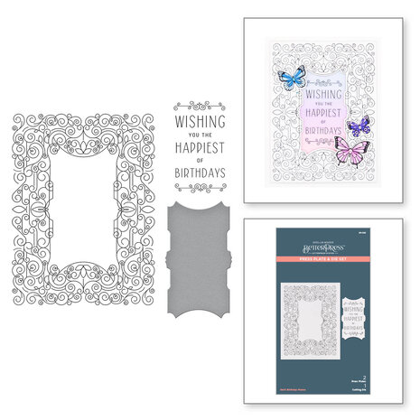 Spellbinders -BetterPress -  Swirl Birthday Frame Press Plate & Die Set