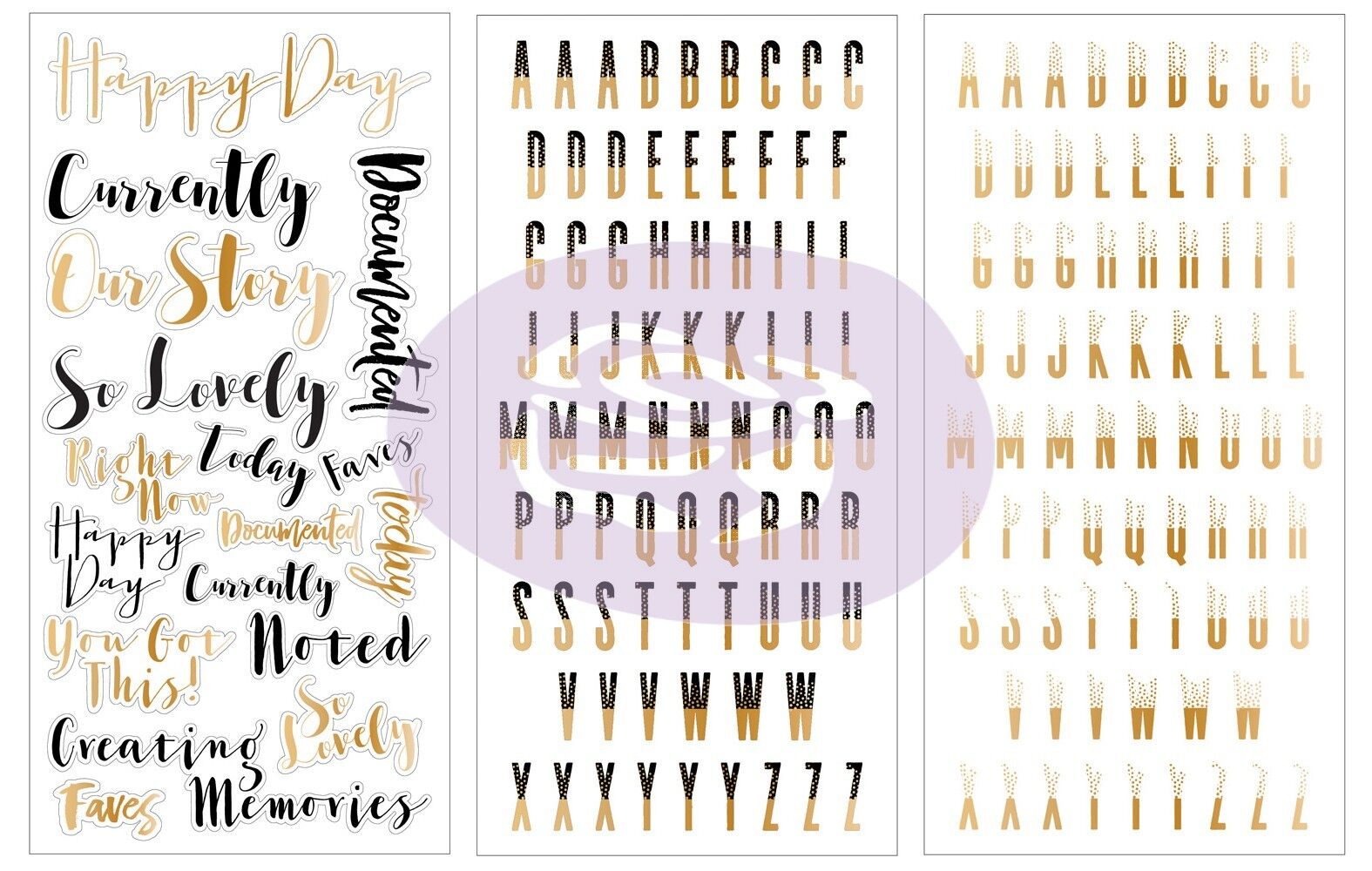 Prima Traveler's Journal Stickers - Alphabet & Word Vintage Foil 3 Shts Planner