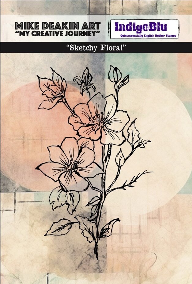 IndigoBlu - Sketchy Floral A6 Red Rubber Stamp