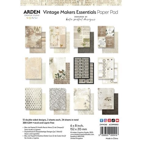 Arden Creative Studio - Vintage Makers 6x8 Inch Paper Pad Essentials