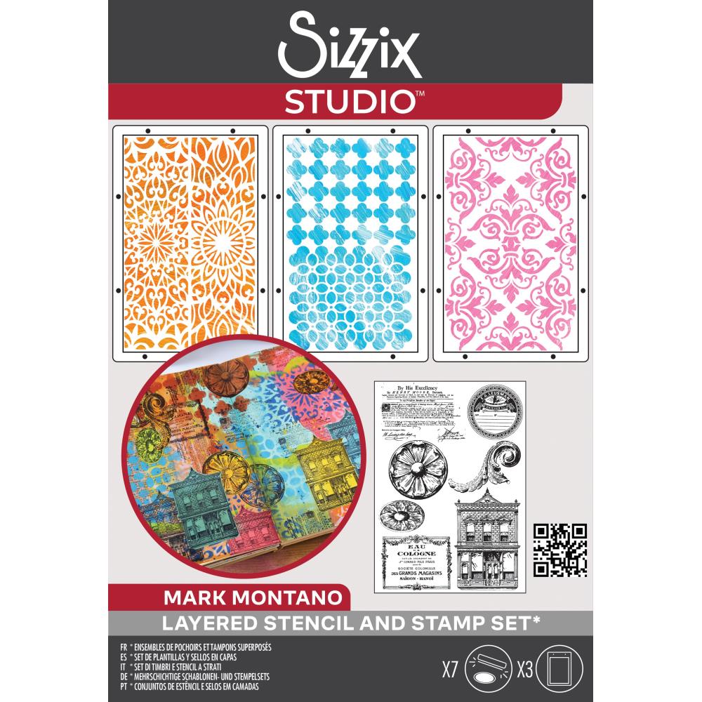 Sizzix Studio -  Build It - A5 Clear Stamp and Stencil Set By Mark Montano 