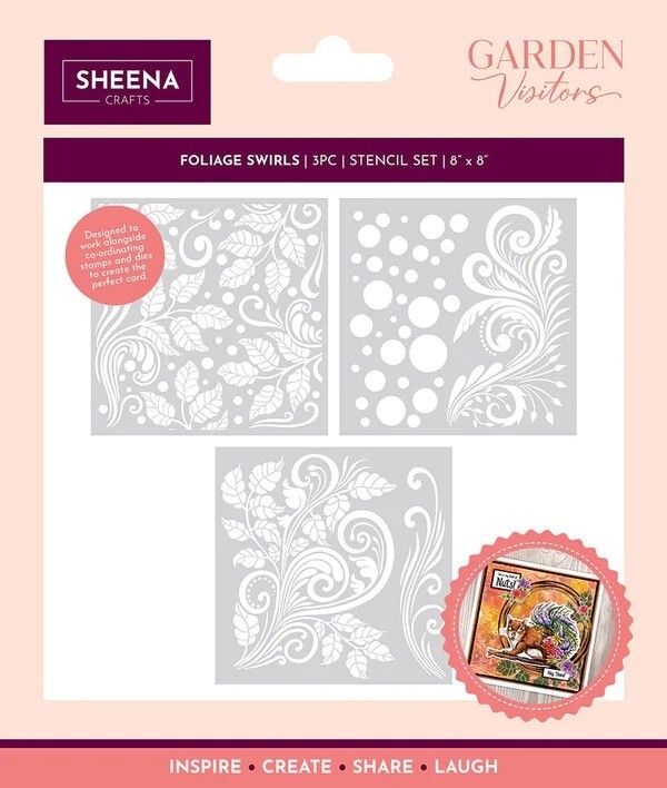 Sheena Douglass - Garden Visitors - Stencil Set 20x20 cm - Foliage Swirls