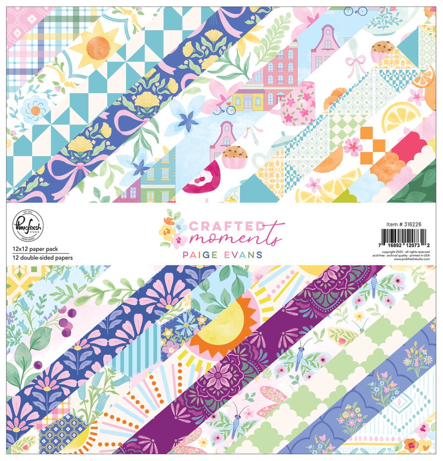 PinkFresh Studio - Crafted Moments 12x12 inch Paper Pack Double-Sided (12pcs) by Paige Evans