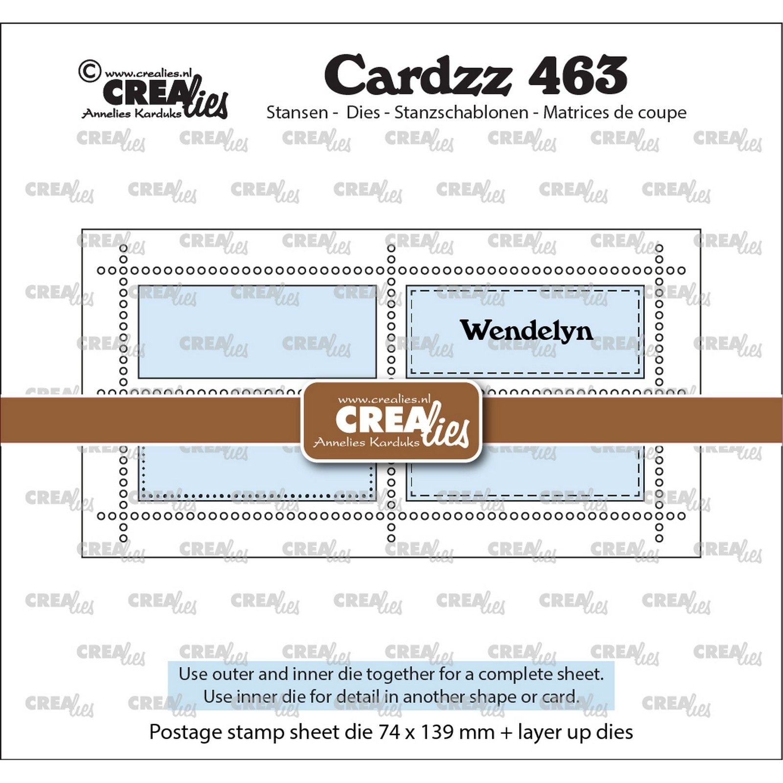 Crealies • Cardzz Cutting Die Mini Slimline Postage Stamp Sheet Wendelyn With 4 Rectangles Horizontal