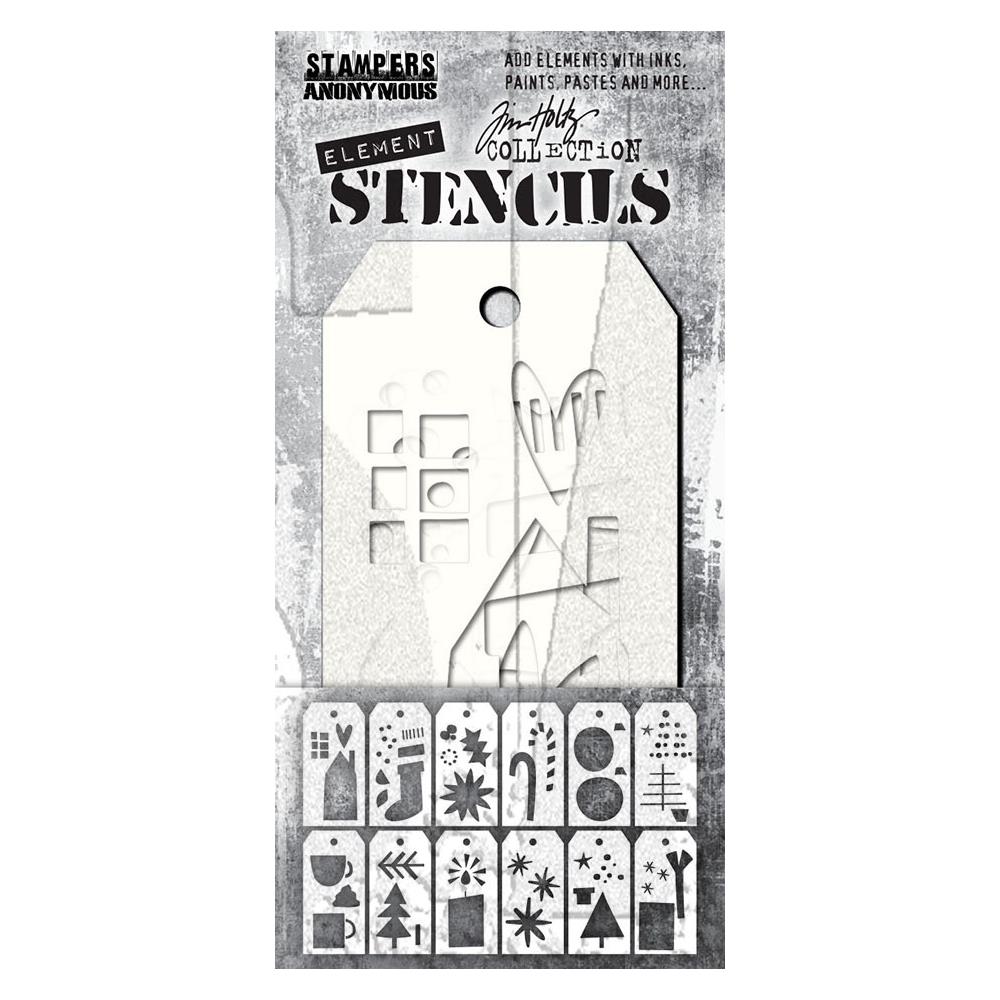 Tim Holtz Element Stencils 12/Pkg - Festive Art 