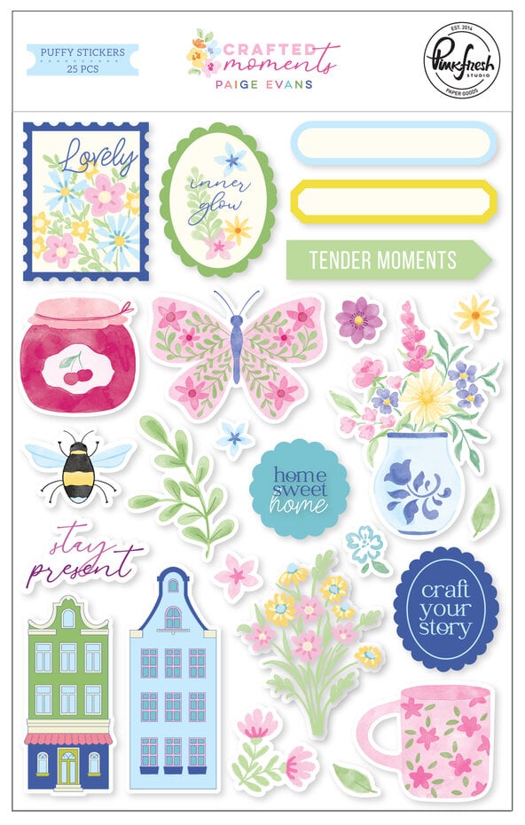 PinkFresh Studio - Crafted Moments Puffy Stickers by Paige Evans