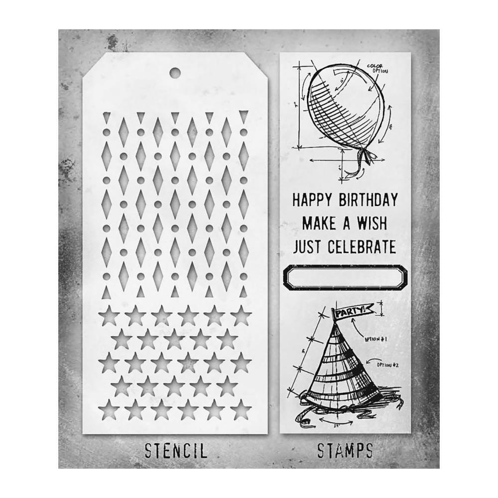 Tim Holtz Mixed-Media Clear Stamp and Stencil -  Set #43 