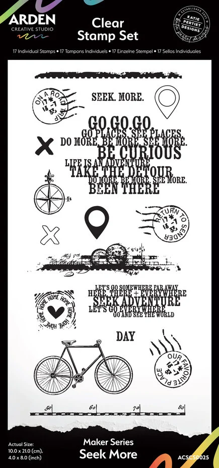 Arden Creative Studio - Maker Series 4x8 Inch Clear Stamp Set Seek More by Katie Pertiet