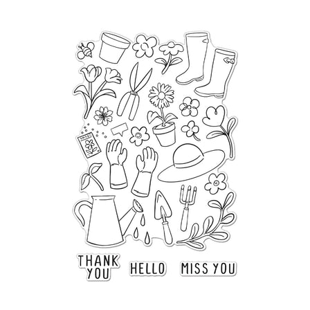 Hero Arts Gardening Tools & Flowers Clear Stamp Set from the In The Garden Collection Hero Arts Gardening Tools & Flowers Clear Stamp Set from the In The Garden Collection