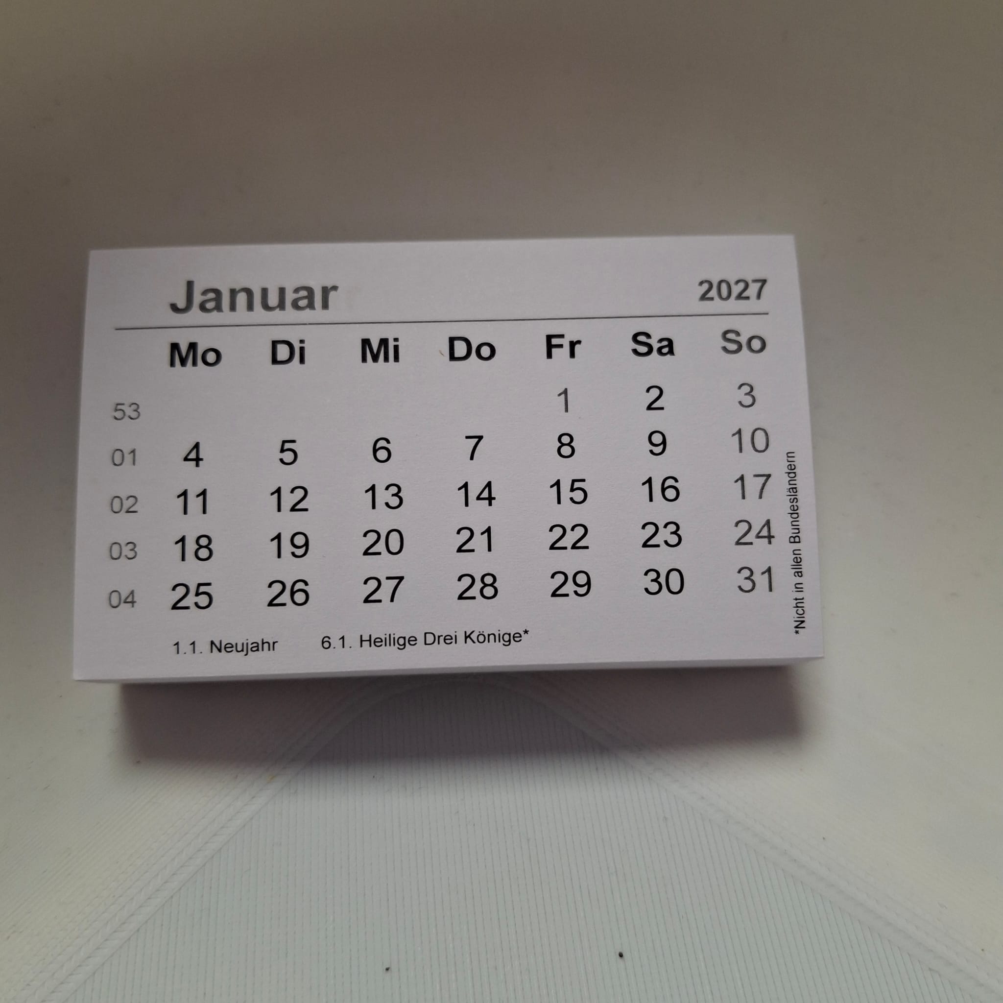 Mini-Kalender 2027 Deutsch 7,5cm x 4,5 cm