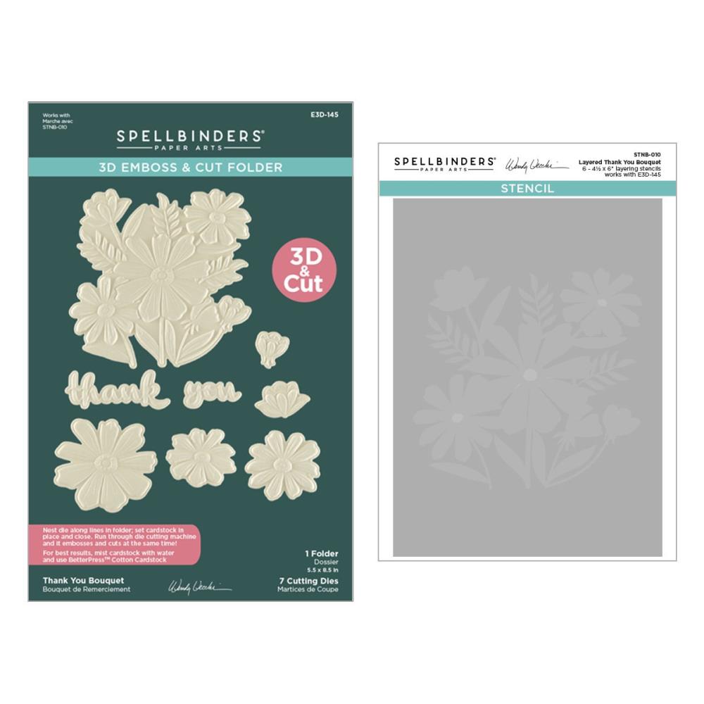 Spellbinders - 3D Folder and Stencil Bundle by Wendy Vecchi - Tabbed Classics, Thank You Bouquet 