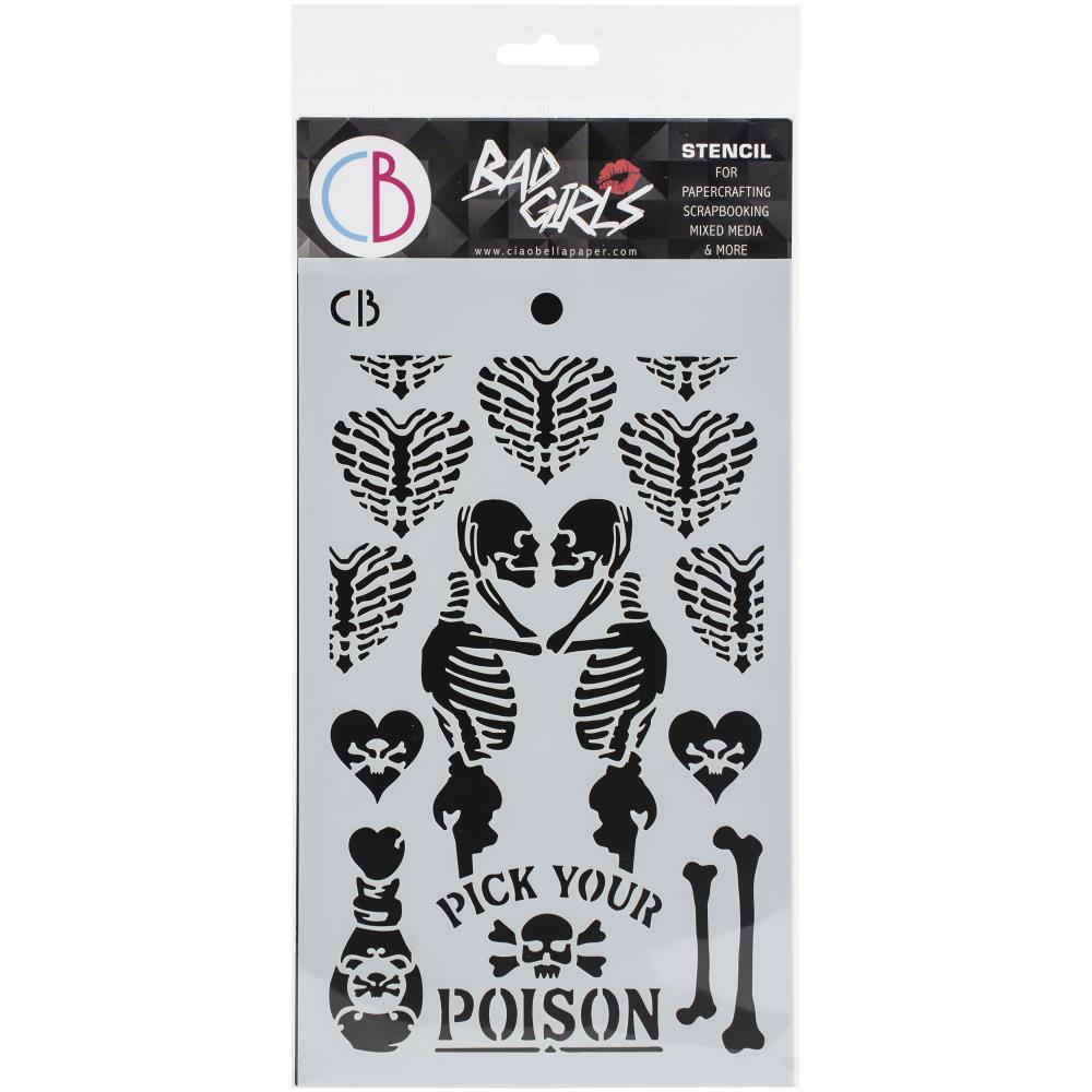Ciao Bella Bad Girls Texture Stencil 5"X8" - Poison Love
