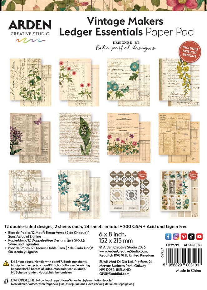 Arden Creative Studio - Vintage Makers Ledger Essentials 6x8 Inch Paper Pad by Katie Pertiet