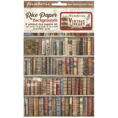 Vintage Library A6 Rice Paper Backgrounds (8pcs)