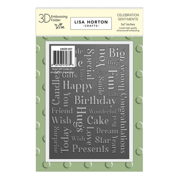 Lisa Horton Crafts - Celebration Sentiments 5" x 7" Embossing Folder (no die) Lisa Horton Crafts - Celebration Sentiments 5" x 7" Embossing Folder (no die)