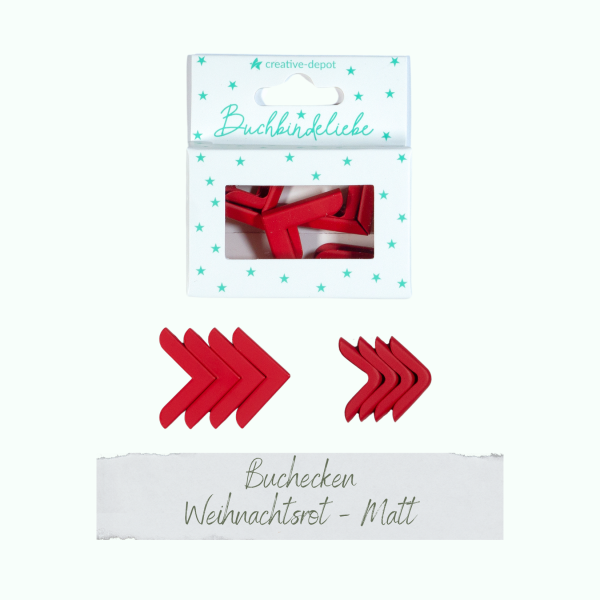 Creative Depot - Buchecken - Weihnachtsrot - Matt - Buchbindeliebe - 8 Stück 