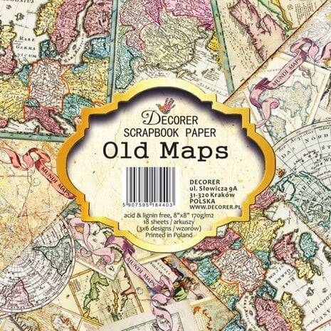 Decorer - Old Maps 8x8 Inch Paper Pack Decorer - Old Maps 8x8 Inch Paper Pack