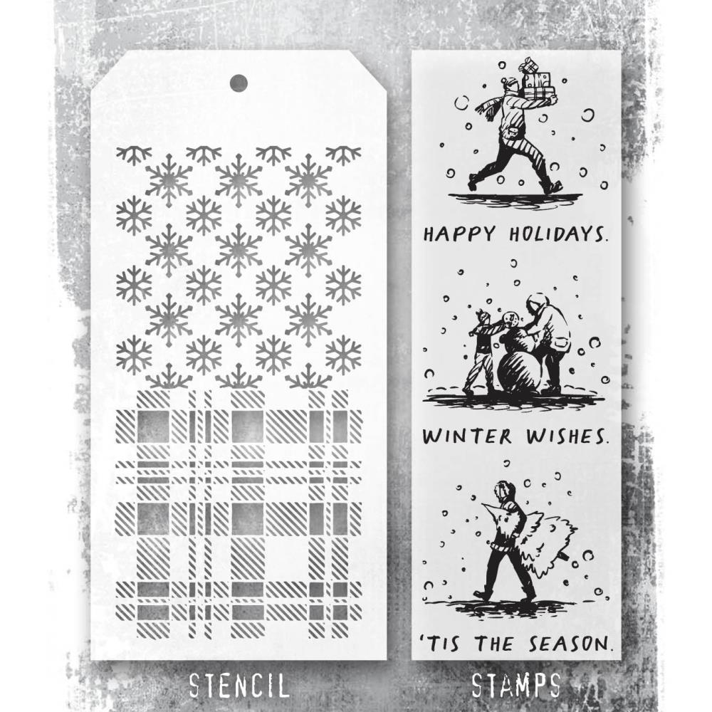 Tim Holtz Mixed-Media Stamps & Stencil Set -  Holiday Sketchbook  Tim Holtz Mixed-Media Stamps & Stencil Set -  Holiday Sketchbook