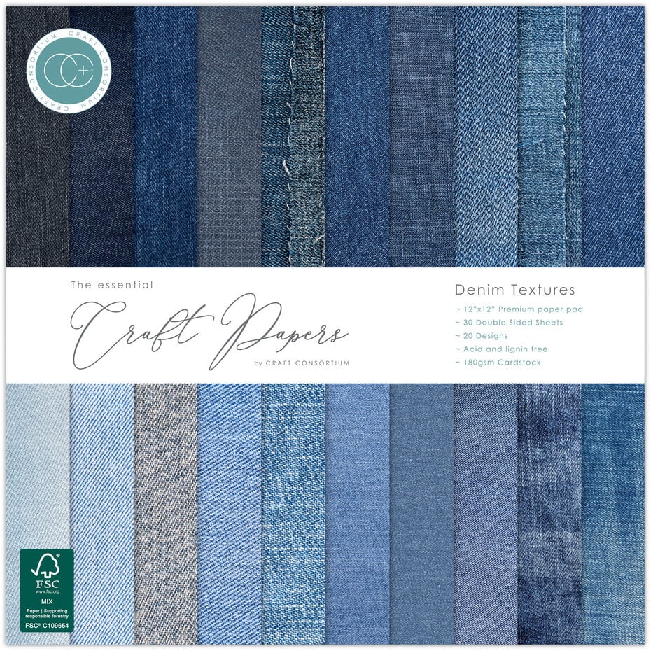 Craft Consortium - Essential Craft Papers 12x12 Inch Paper Pad Denim Textures