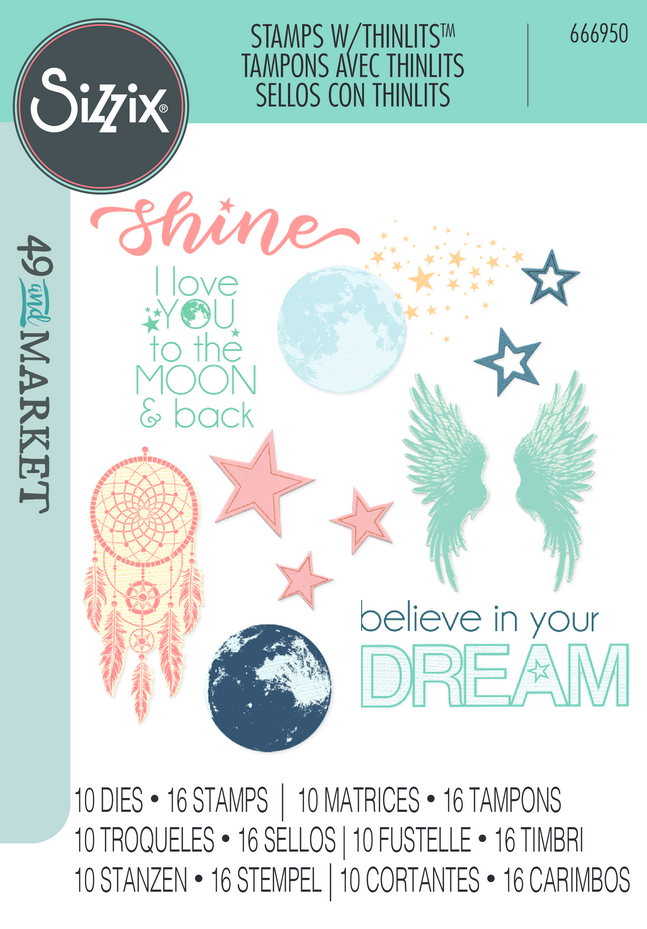 Sizzix - Thinlits Stanzform mit Stempeln von 49 and Market A5 Starlight Dreams (10+16 Stück)