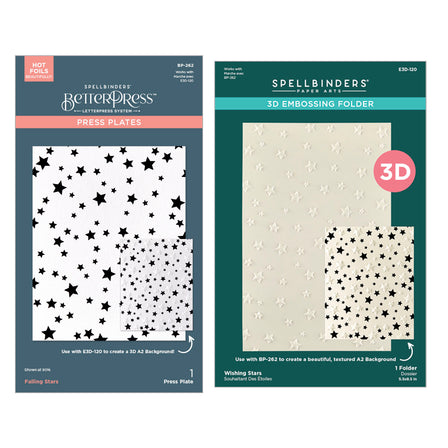 Spellbinders - Wishing and Falling Stars 3D Embossing Folder and BetterPress Bundle from the Little Smiles Collection  Spellbinders - Wishing and Falling Stars 3D Embossing Folder and BetterPress Bundle from the Little Smiles Collection