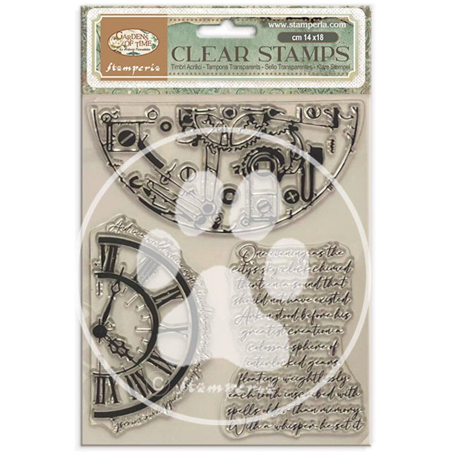 Stamperia - Gardens of Time Clear Stamp Half Clocks and Writtings by Antonis Tzanidakis
