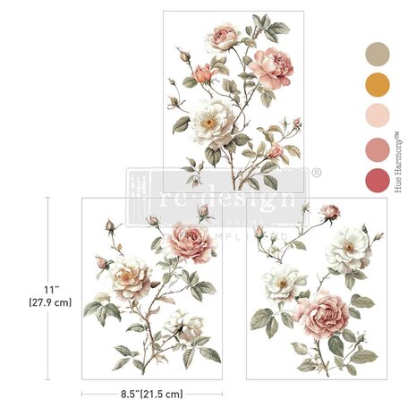 Re-Design with Prima Creamy Blush Blooms 8,5x11 Inch Middy Transfers (3pcs) 
