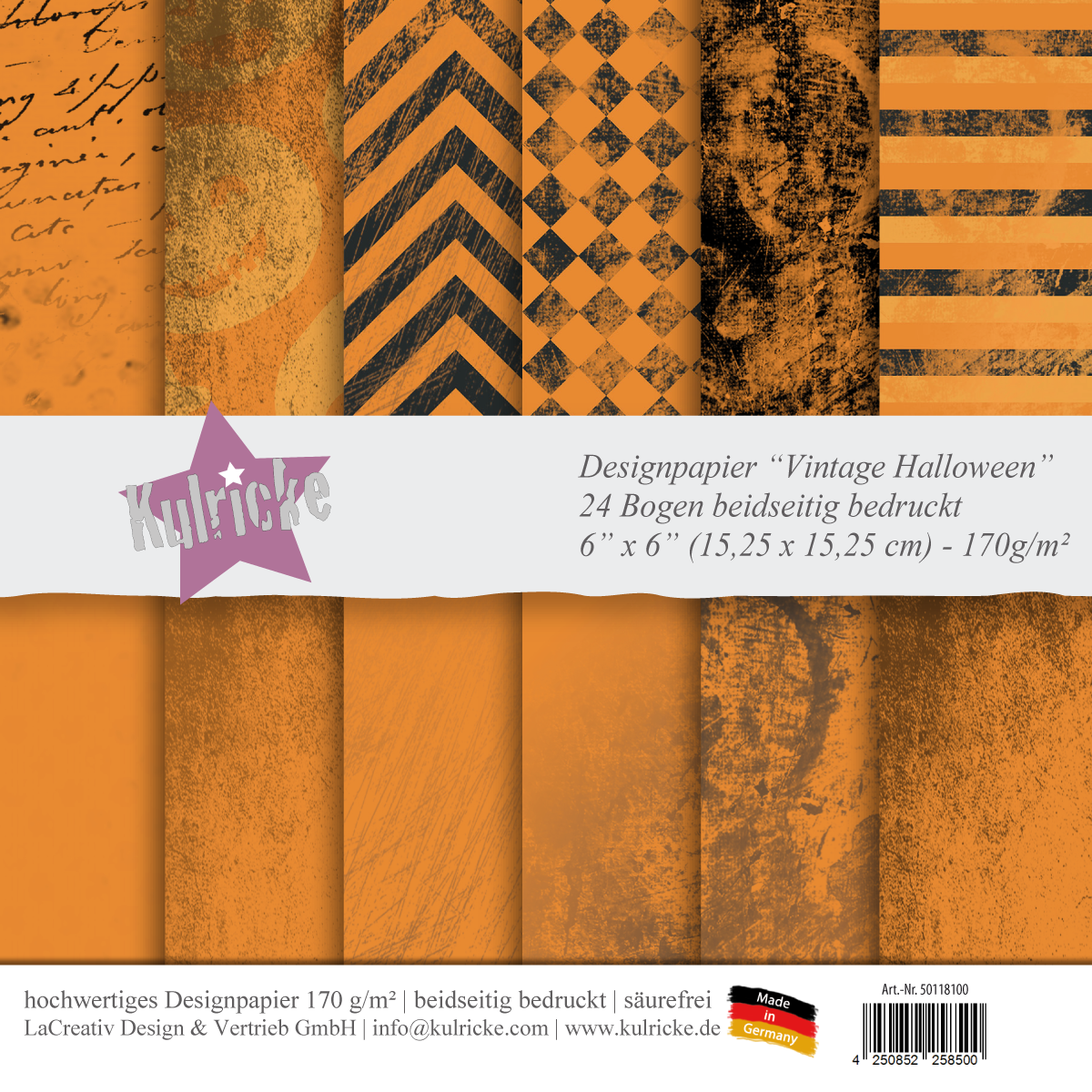 Kulricke - Designpapier "Vintage Halloween" 6x6" 24 Bogen beidseitig