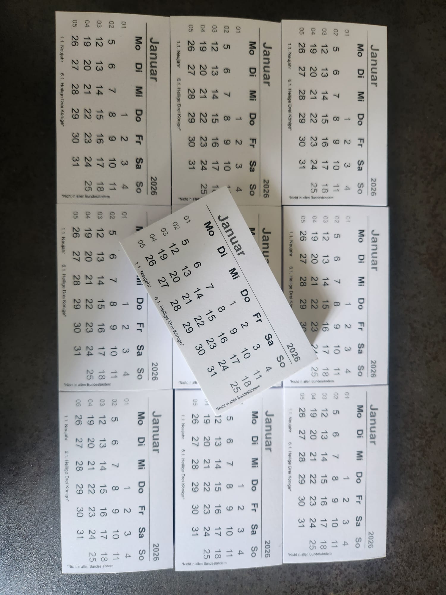 Mini-Kalender 2026 Deutsch 7,5cm x 4,5 cm - - 10 PACK!! = 100 Kalender Kopie