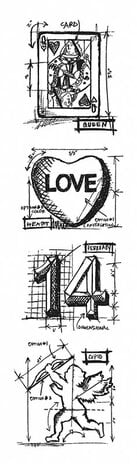 Stampers Anonymous - Valentine Mini Tim Holtz Blueprint Strip Stamps