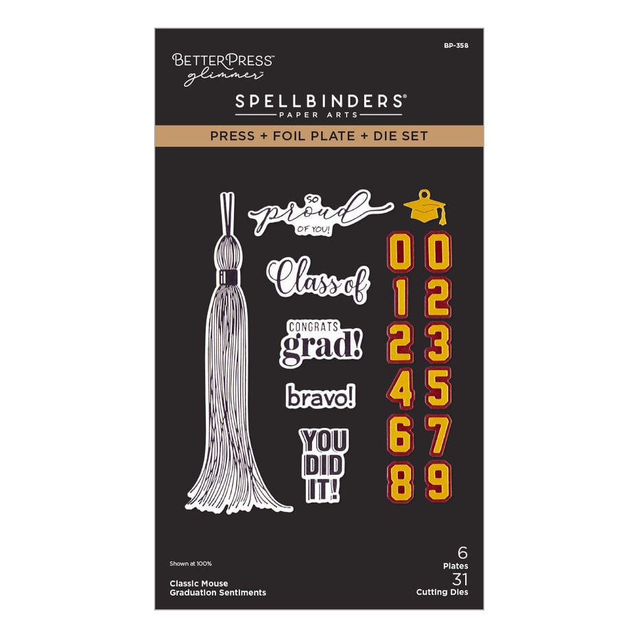 Spellbinders - Classic Mouse Graduation Press + Foil Plate & Die Set Sentiments by Allison Frazier