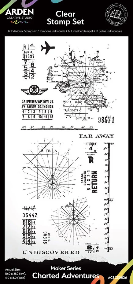 Arden Creative Studio - Maker Series 4x8 Inch Clear Stamp Set Charted Adventures by Katie Pertiet