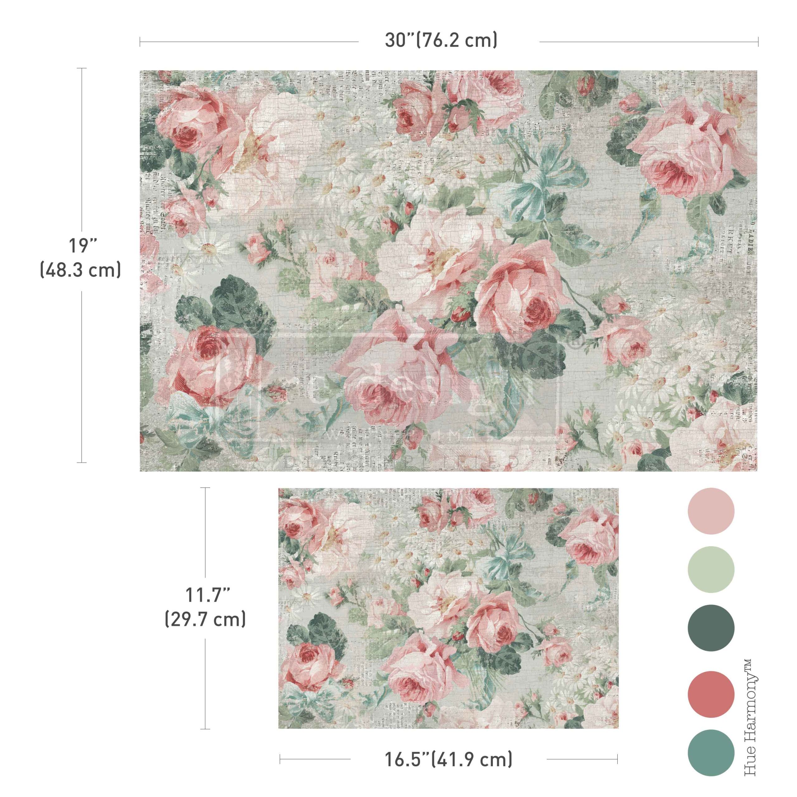 Re-Design with Prima - Double Delight Decoupage Fiber Paper Set – Pink Blossom Bliss – Total 2 sheets – 1 sheet, 19.5″x30″ + 1 sheet, 11.7″x16.5″