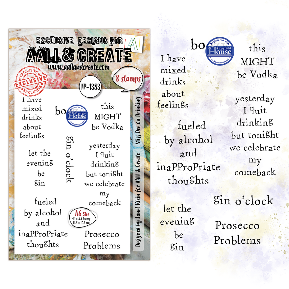 Craft Consortium - Dee Infiltered A6 Stamp Sets Miss Dee on Drinking by Janet Klein