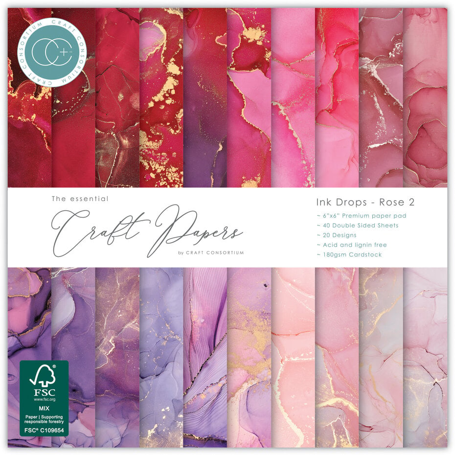 Craft Consortium - Essential Craft Papers 6x6 Inch Paper Pad Ink Drops Rose 2