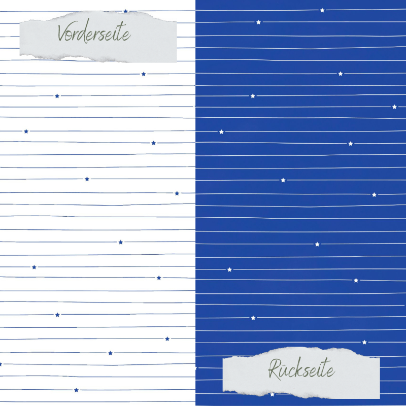 Creative Depot -  Designpapier - Basic - Tintenblau - Doodle Linien mit Sternchen - Doppelseitig bedruckt 