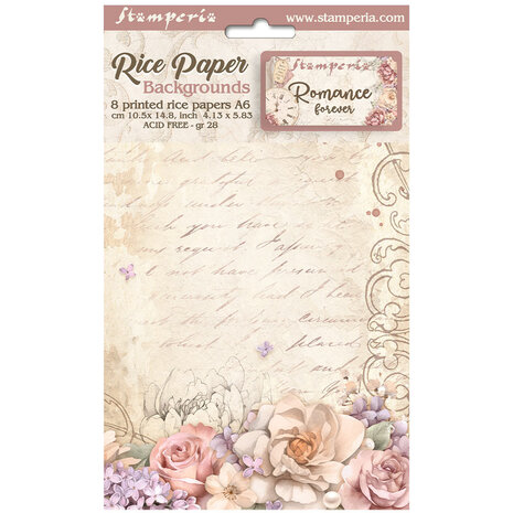 Stamperia - Romance Forever A6 Rice Paper Backgrounds (8pcs) 