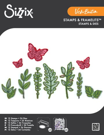 Sizzix Studio - Clear Stamps w/Framelits Die by Vicki Boutin Greenery Layers #1 (12+26pcs)