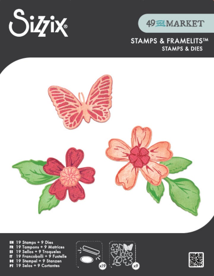 Sizzix - Clear Stamps w/Framelits Die by 49 & Market Sweet Sprigs (19+9pcs)