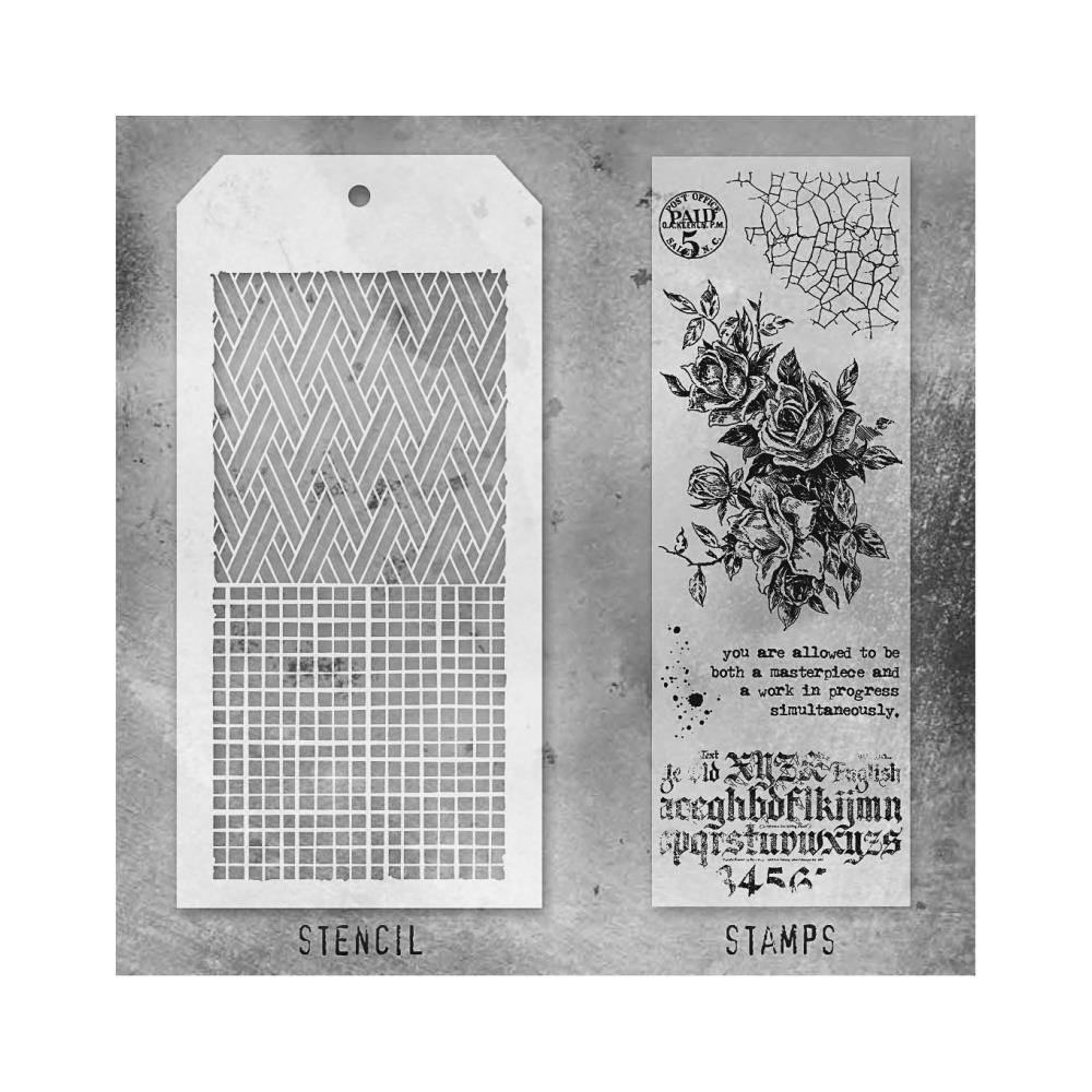 Tim Holtz Mixed-Media Stamps & Stencil Set -  Set #19  Tim Holtz Mixed-Media Stamps & Stencil Set -  Set #19