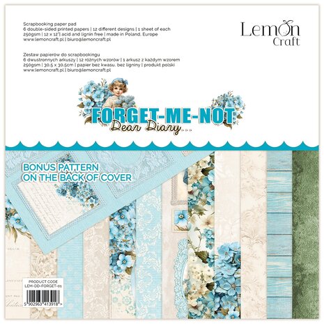 Lemon Craft - Dear Diary Forget-Me-Not 12x12 Inch Paper Pad