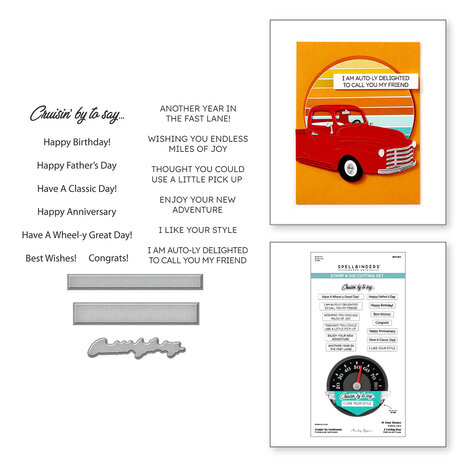 Spellbinders - Classic Road Legends Clear Stamp & Die Set Cruisin' By Sentiments 