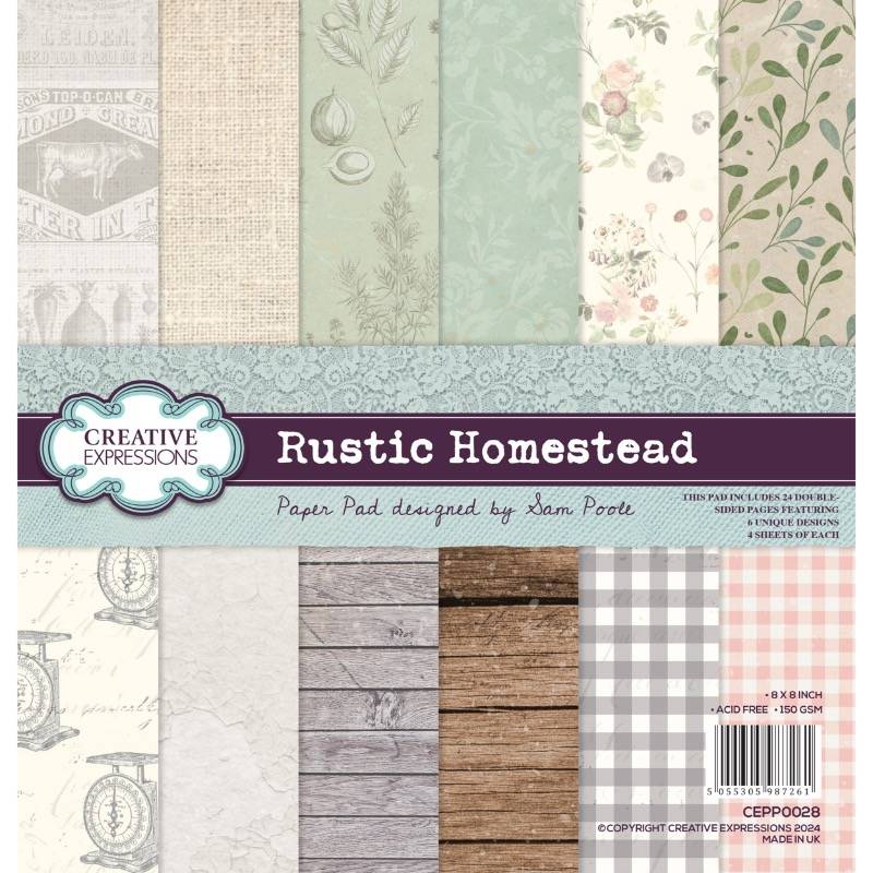 Creative Expressions Sam Poole Rustic Homestead 8 in x 8 in Paper Pad