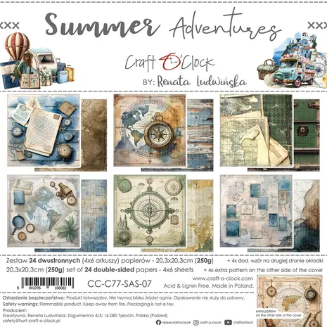Craft O'Clock - Summer Adventures 8x8 Inch Paper Set Craft O'Clock - Summer Adventures 8x8 Inch Paper Set