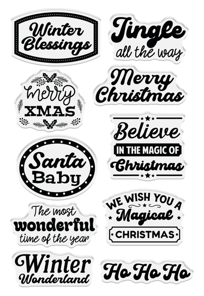 Retro Christmas Clear Acrylic Stamp Set Winter Blessings