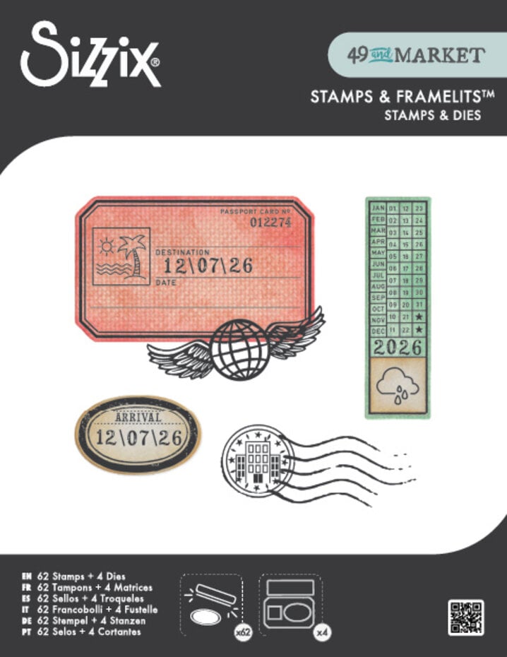 Sizzix - Clear Stamps w/Framelits Die by 49 & Market Globetrotter's Mark (62+4pcs)